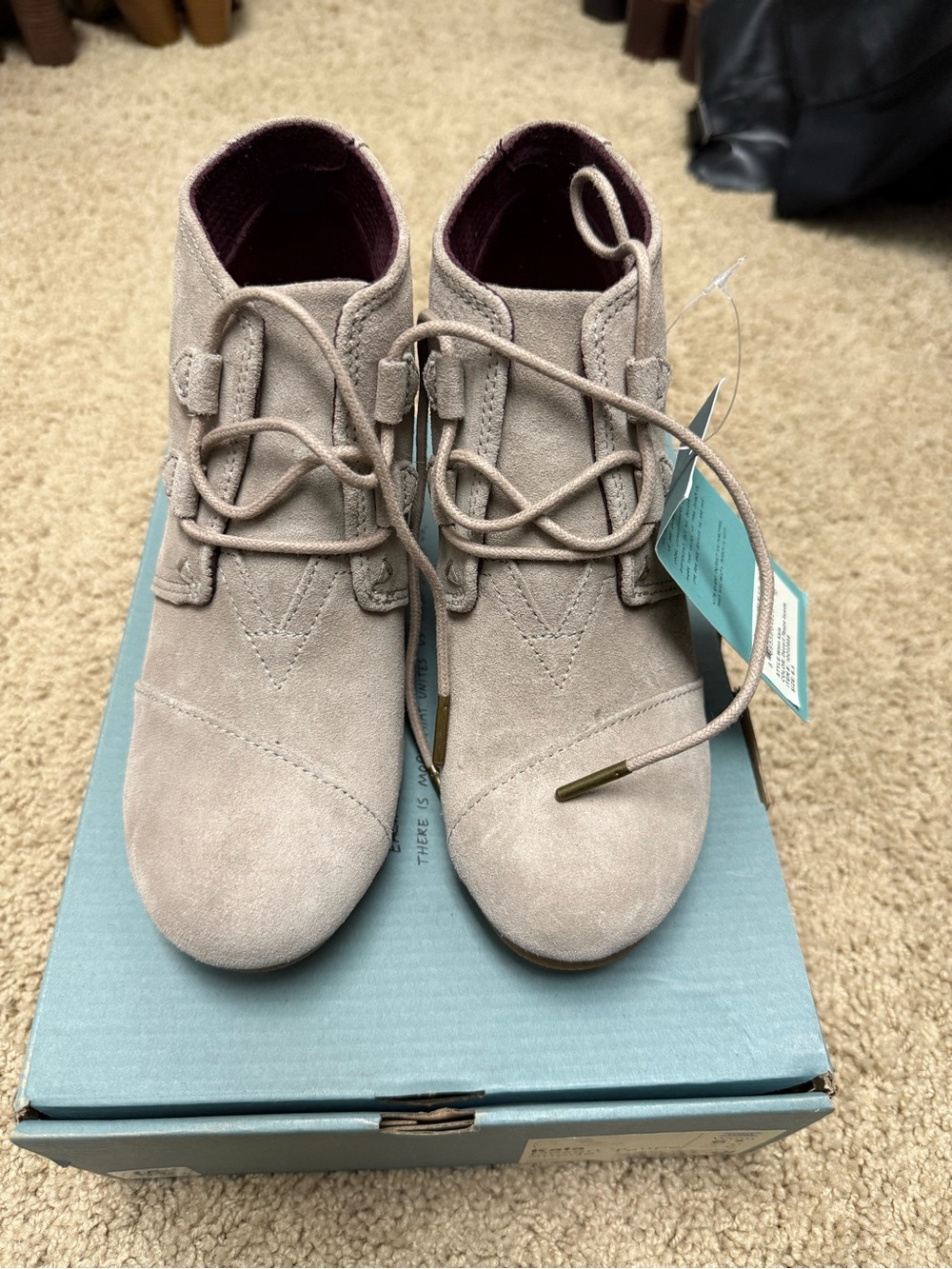 Toms Desert Taupe Suede Lace-Up  Wedges